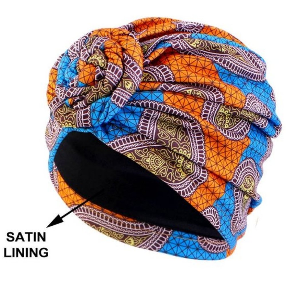 African Turban Head Wraps Silk Satin Lined Sleep cap beanie hat gift